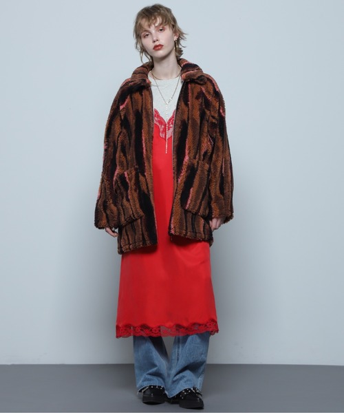 CREOLME（クレオルム）の「(CREOLME)ボアジャカードコート（その他アウター・レディース・ブルー/ブラウン・FREE）」の3枚目の写真