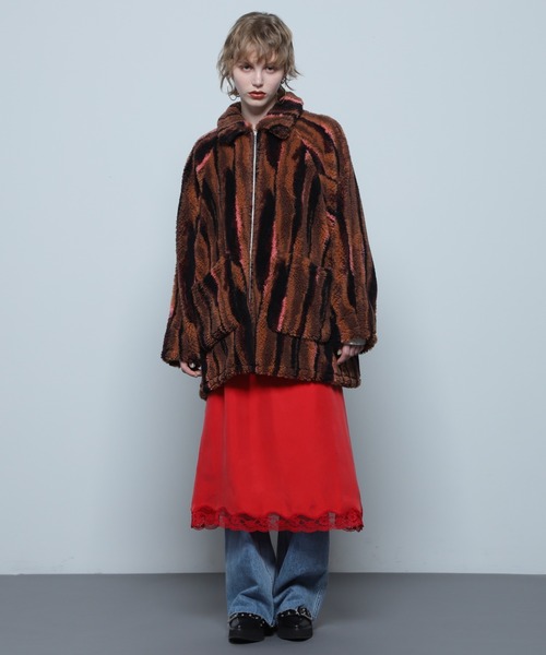 CREOLME（クレオルム）の「(CREOLME)ボアジャカードコート（その他アウター・レディース・ブルー/ブラウン・FREE）」の6枚目の写真