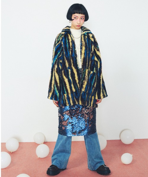 CREOLME（クレオルム）の「(CREOLME)ボアジャカードコート（その他アウター・レディース・ブルー/ブラウン・FREE）」の20枚目の写真