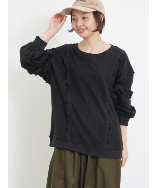 Samansa Mos2（サマンサ モスモス）の「【リサイクルコットン】メロー切替柄アソートトップス（Tシャツ/カットソー・レディース・ブラウン/キナリ/オフホワイト/ブラック・F）」の3枚目の写真