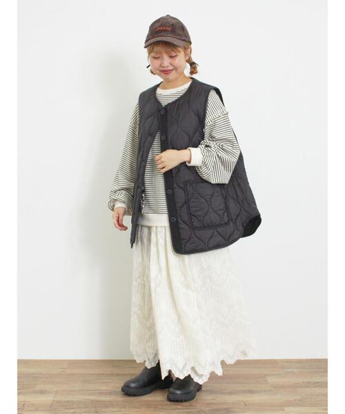 Samansa Mos2（サマンサ モスモス）の「【リサイクルコットン】メロー切替柄アソートトップス（Tシャツ/カットソー・レディース・ブラウン/キナリ/オフホワイト/ブラック・F）」の12枚目の写真