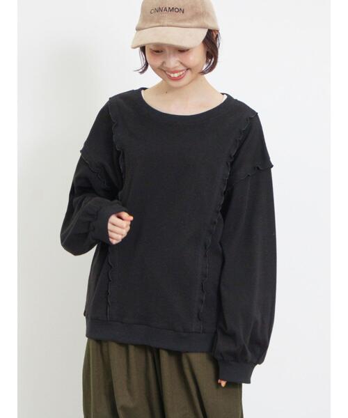 Samansa Mos2（サマンサ モスモス）の「【リサイクルコットン】メロー切替柄アソートトップス（Tシャツ/カットソー・レディース・ブラウン/キナリ/オフホワイト/ブラック・F）」の18枚目の写真