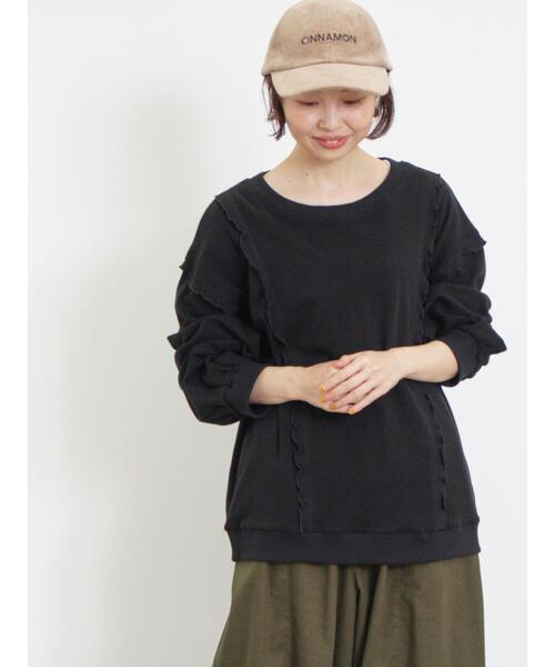 Samansa Mos2（サマンサ モスモス）の「【リサイクルコットン】メロー切替柄アソートトップス（Tシャツ/カットソー・レディース・ブラウン/キナリ/オフホワイト/ブラック・F）」の19枚目の写真