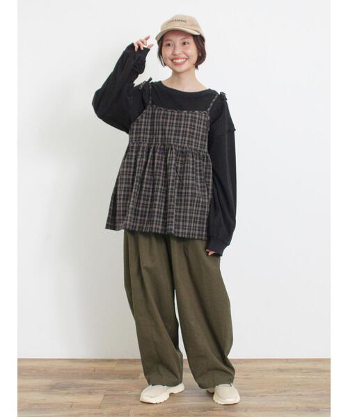 Samansa Mos2（サマンサ モスモス）の「【リサイクルコットン】メロー切替柄アソートトップス（Tシャツ/カットソー・レディース・ブラウン/キナリ/オフホワイト/ブラック・F）」の20枚目の写真