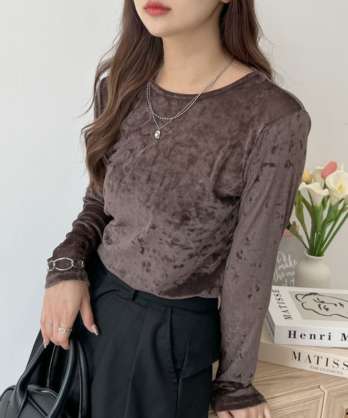 Futier land(フューティアランド)の「シアーベロアトップス(Tシャツ/カットソー・レディース・ホワイト/ブラウン/チャコールグレー・MEDIUM)」の5枚目の写真