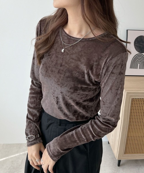 Futier land(フューティアランド)の「シアーベロアトップス(Tシャツ/カットソー・レディース・ホワイト/ブラウン/チャコールグレー・MEDIUM)」の7枚目の写真
