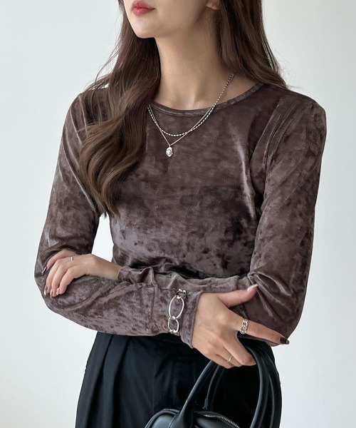 Futier land(フューティアランド)の「シアーベロアトップス(Tシャツ/カットソー・レディース・ホワイト/ブラウン/チャコールグレー・MEDIUM)」の9枚目の写真
