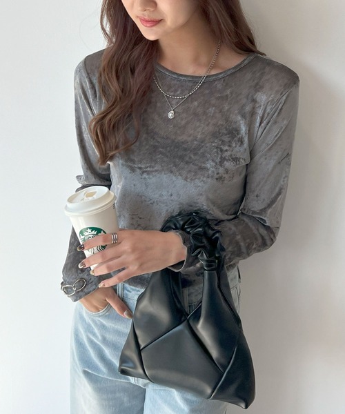 Futier land(フューティアランド)の「シアーベロアトップス(Tシャツ/カットソー・レディース・ホワイト/ブラウン/チャコールグレー・MEDIUM)」の14枚目の写真