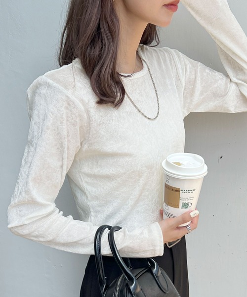 Futier land(フューティアランド)の「シアーベロアトップス(Tシャツ/カットソー・レディース・ホワイト/ブラウン/チャコールグレー・MEDIUM)」の19枚目の写真