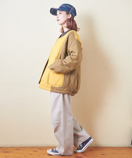 CUBE SUGAR（キューブシュガー）の「ナイロンキルト配色切替ジャケット（ミリタリージャケット・レディース・ベージュ/マルチ/ブラック/カーキ・M）」の9枚目の写真