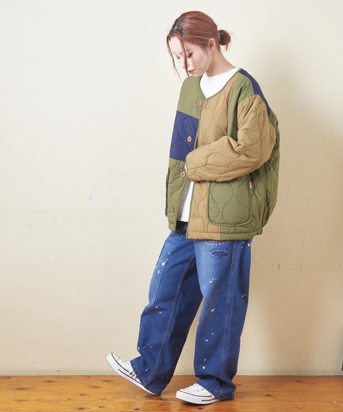 CUBE SUGAR（キューブシュガー）の「ナイロンキルト配色切替ジャケット（ミリタリージャケット・レディース・ベージュ/マルチ/ブラック/カーキ・M）」の15枚目の写真