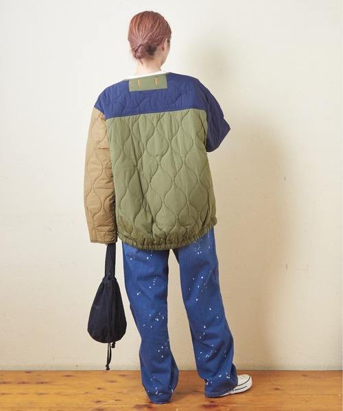 CUBE SUGAR（キューブシュガー）の「ナイロンキルト配色切替ジャケット（ミリタリージャケット・レディース・ベージュ/マルチ/ブラック/カーキ・M）」の16枚目の写真