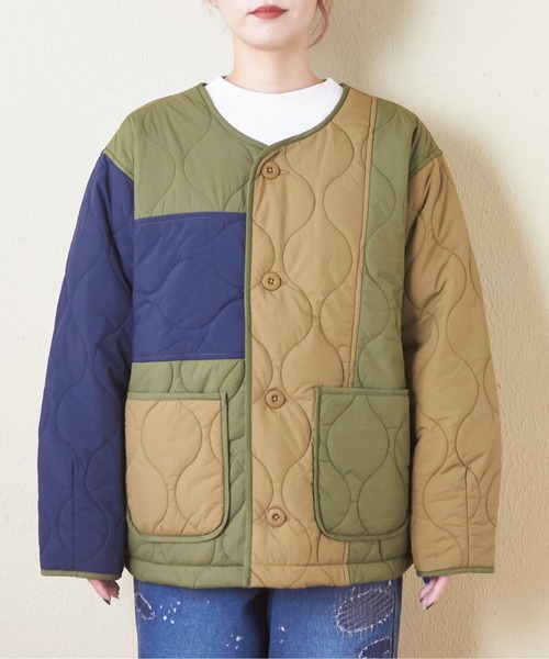 CUBE SUGAR（キューブシュガー）の「ナイロンキルト配色切替ジャケット（ミリタリージャケット・レディース・ベージュ/マルチ/ブラック/カーキ・M）」の17枚目の写真