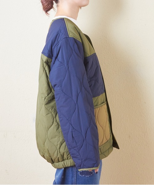 CUBE SUGAR（キューブシュガー）の「ナイロンキルト配色切替ジャケット（ミリタリージャケット・レディース・ベージュ/マルチ/ブラック/カーキ・M）」の20枚目の写真
