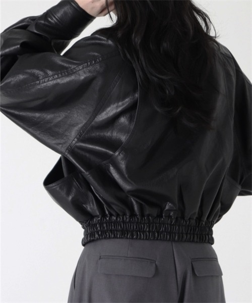 Dream garden(ドリームガーデン)の「合成革PUジャケット ジップアップブルゾン(ライダースジャケット・レディース・ブラック/ダークグリーン・FREE)」の17枚目の写真