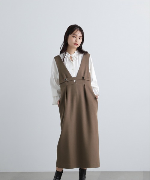 N.（N. Natural Beauty Basic）（エヌエヌナチュラルビューティーベーシック）の「プランジネック起毛ジャンパースカート（ジャンパースカート・レディース・ブラウン/杢グレー/ブラック・MEDIUM）」の21枚目の写真