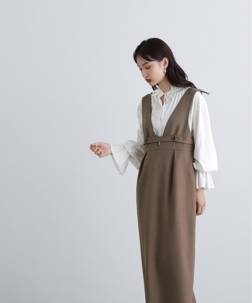 N.（N. Natural Beauty Basic）（エヌエヌナチュラルビューティーベーシック）の「プランジネック起毛ジャンパースカート（ジャンパースカート・レディース・ブラウン/杢グレー/ブラック・MEDIUM）」の22枚目の写真