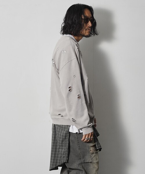 Firsthand（ファーストハンド）の「Firsthand/ファーストハンド DAMAGE CREW SWEAT / ダメージクルースウェット（スウェット・メンズ・オートミール/グレー/ブラック・L/M）」の21枚目の写真