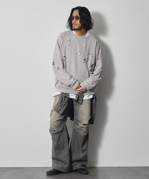 Firsthand（ファーストハンド）の「Firsthand/ファーストハンド DAMAGE CREW SWEAT / ダメージクルースウェット（スウェット・メンズ・オートミール/グレー/ブラック・L/M）」の12枚目の写真