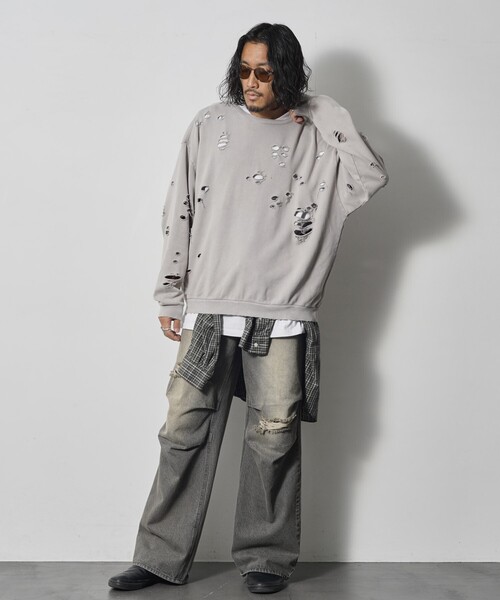 Firsthand（ファーストハンド）の「Firsthand/ファーストハンド DAMAGE CREW SWEAT / ダメージクルースウェット（スウェット・メンズ・オートミール/グレー/ブラック・L/M）」の13枚目の写真