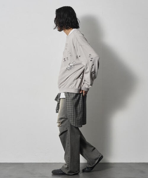 Firsthand（ファーストハンド）の「Firsthand/ファーストハンド DAMAGE CREW SWEAT / ダメージクルースウェット（スウェット・メンズ・オートミール/グレー/ブラック・L/M）」の15枚目の写真