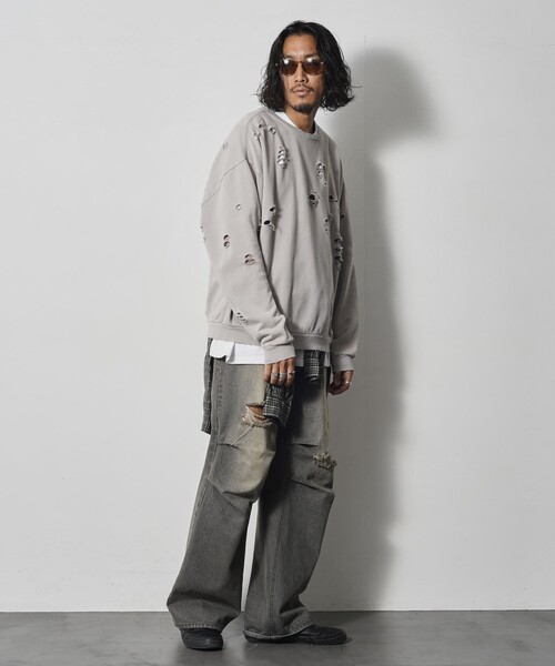 Firsthand（ファーストハンド）の「Firsthand/ファーストハンド DAMAGE CREW SWEAT / ダメージクルースウェット（スウェット・メンズ・オートミール/グレー/ブラック・L/M）」の6枚目の写真