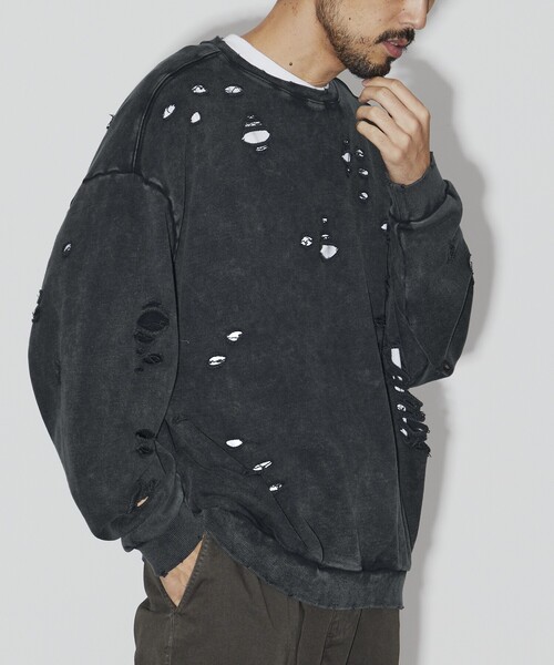 Firsthand（ファーストハンド）の「Firsthand/ファーストハンド DAMAGE CREW SWEAT / ダメージクルースウェット（スウェット・メンズ・オートミール/グレー/ブラック・L/M）」の9枚目の写真