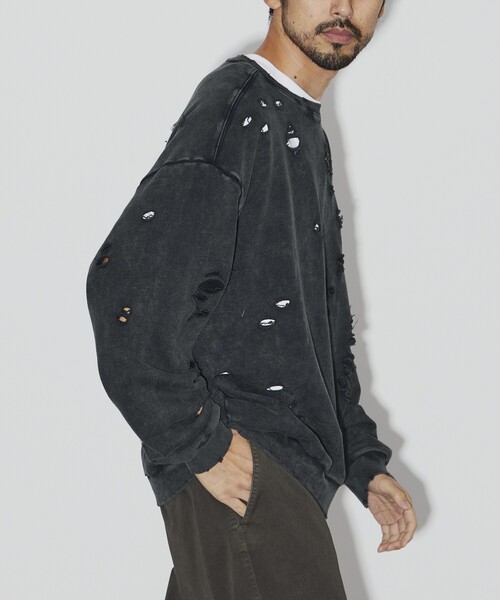 Firsthand（ファーストハンド）の「Firsthand/ファーストハンド DAMAGE CREW SWEAT / ダメージクルースウェット（スウェット・メンズ・オートミール/グレー/ブラック・L/M）」の5枚目の写真