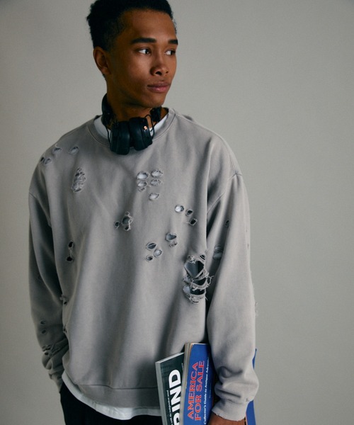 Firsthand（ファーストハンド）の「Firsthand/ファーストハンド DAMAGE CREW SWEAT / ダメージクルースウェット（スウェット・メンズ・オートミール/グレー/ブラック・L/M）」の3枚目の写真