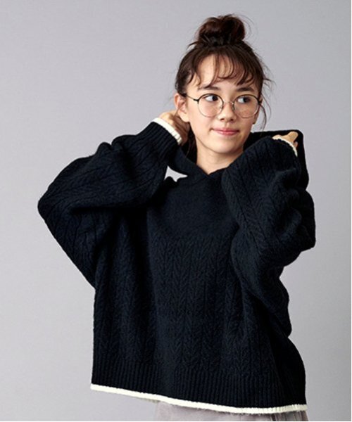 【セール】【AMI】ケーブルニットパーカ（ニット/セーター）｜pom ponette junior（ポンポネットジュニア） 8,244円