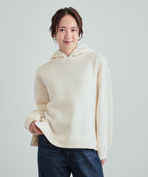 DRESKIP（ドレスキップ）の「◆【S-LL/SHOO WARM】もちっとあったか 裏起毛パーカ（スウェット・レディース・ライトベージュ/オフホワイト/チャコールグレー/ブルー・01/02/03/04）」の9枚目の写真