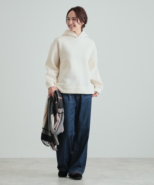 DRESKIP（ドレスキップ）の「◆【S-LL/SHOO WARM】もちっとあったか 裏起毛パーカ（スウェット・レディース・ライトベージュ/オフホワイト/チャコールグレー/ブルー・01/02/03/04）」の11枚目の写真