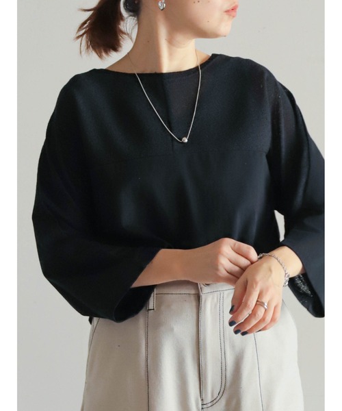 未使用 カシミヤ天竺 × DIAPLEX ネイビー 4 M 紺 プルオーバー WOMEN バイカラーハイネックプルオーバー ブラック