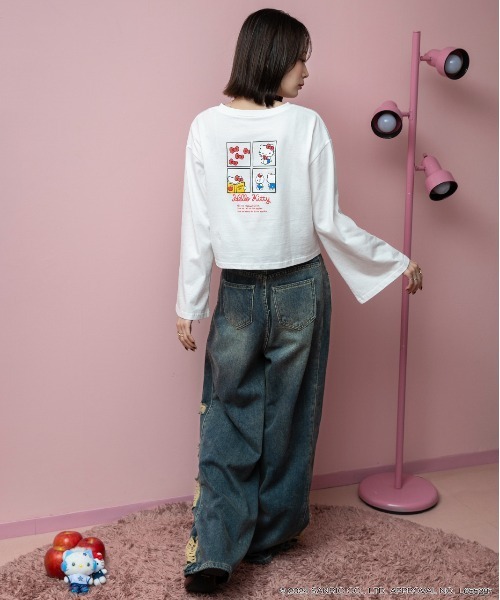 ad thie(アドティエ)の「【HELLO KITTY】 前後プリント ショート丈ロングTシャツ(Tシャツ/カットソー・レディース・オフホワイト/チャコール・FREE)」の17枚目の写真