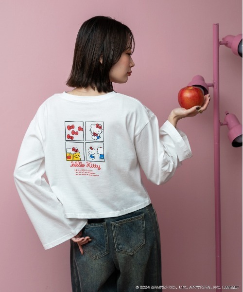 ad thie(アドティエ)の「【HELLO KITTY】 前後プリント ショート丈ロングTシャツ(Tシャツ/カットソー・レディース・オフホワイト/チャコール・FREE)」の19枚目の写真