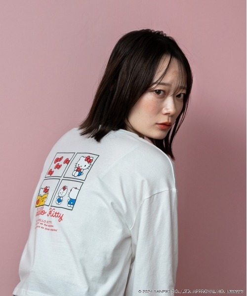 ad thie(アドティエ)の「【HELLO KITTY】 前後プリント ショート丈ロングTシャツ(Tシャツ/カットソー・レディース・オフホワイト/チャコール・FREE)」の20枚目の写真