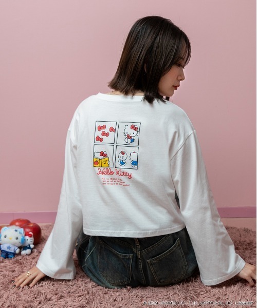 ad thie(アドティエ)の「【HELLO KITTY】 前後プリント ショート丈ロングTシャツ(Tシャツ/カットソー・レディース・オフホワイト/チャコール・FREE)」の21枚目の写真