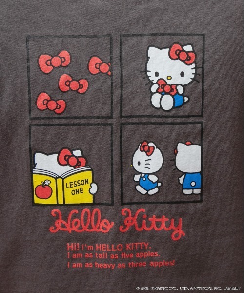 ad thie(アドティエ)の「【HELLO KITTY】 前後プリント ショート丈ロングTシャツ(Tシャツ/カットソー・レディース・オフホワイト/チャコール・FREE)」の7枚目の写真