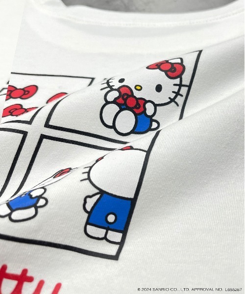 ad thie(アドティエ)の「【HELLO KITTY】 前後プリント ショート丈ロングTシャツ(Tシャツ/カットソー・レディース・オフホワイト/チャコール・FREE)」の13枚目の写真