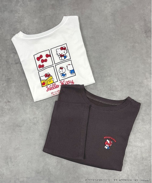 ad thie(アドティエ)の「【HELLO KITTY】 前後プリント ショート丈ロングTシャツ(Tシャツ/カットソー・レディース・オフホワイト/チャコール・FREE)」の14枚目の写真