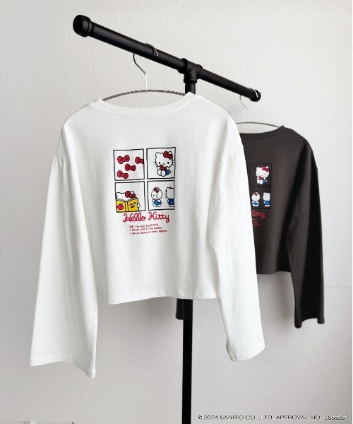 ad thie(アドティエ)の「【HELLO KITTY】 前後プリント ショート丈ロングTシャツ(Tシャツ/カットソー・レディース・オフホワイト/チャコール・FREE)」の16枚目の写真