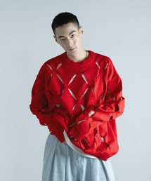 Aphlotus | ジオメトリック パターン 穴あき クルーネック シアーニット(ニット/セーター)