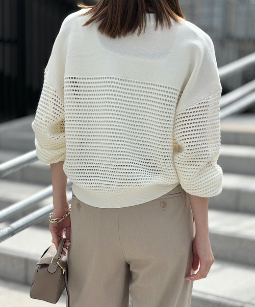 Emma Taylor(エマテイラー)の「メッシュニットジップブルゾン(ブルゾン・レディース・チャコールグレー/アイボリー・FREE)」の7枚目の写真