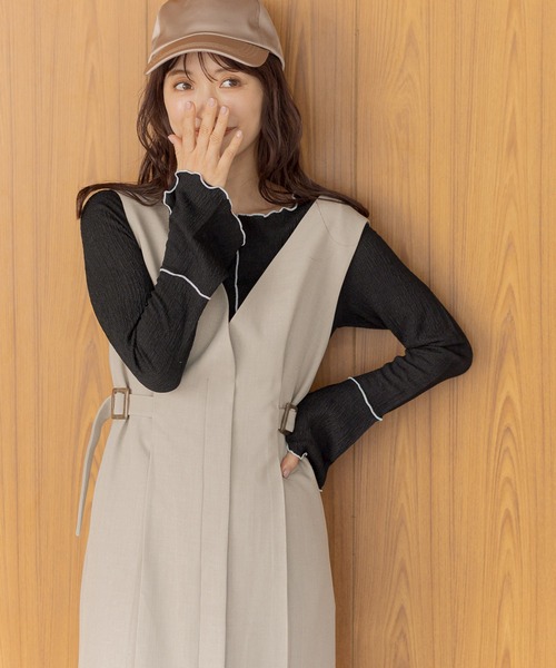 mysty woman（ミスティウーマン）の「配色メロープリーツプルオーバー  315779（Tシャツ/カットソー・レディース・ブラック/グレー/オフホワイト・FREE）」の5枚目の写真