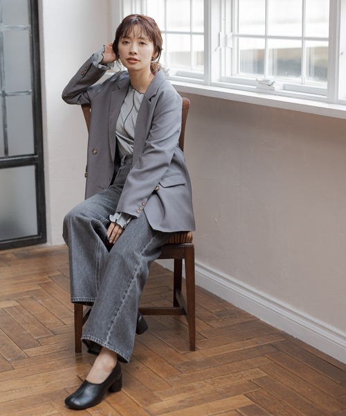 mysty woman（ミスティウーマン）の「配色メロープリーツプルオーバー  315779（Tシャツ/カットソー・レディース・ブラック/グレー/オフホワイト・FREE）」の6枚目の写真