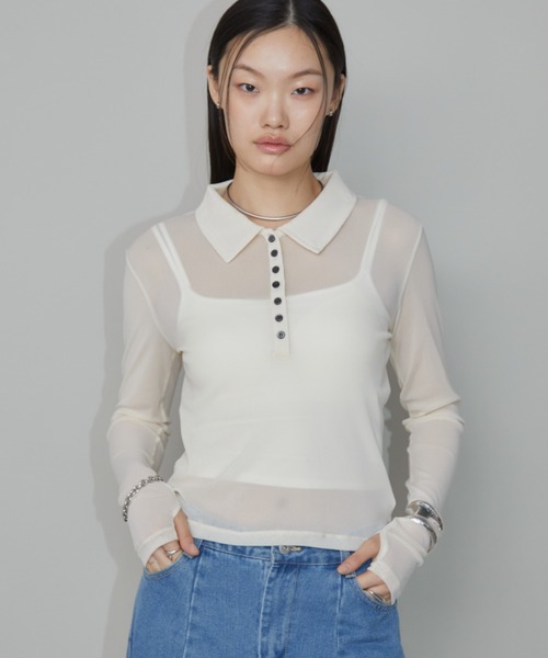 Aunt Marie's(アントマリーズ)の「シアーポロトップス(Tシャツ/カットソー・レディース・ライトブルー/ブラック/アイボリー・FREE)」の15枚目の写真