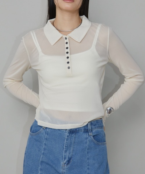 Aunt Marie's(アントマリーズ)の「シアーポロトップス(Tシャツ/カットソー・レディース・ライトブルー/ブラック/アイボリー・FREE)」の16枚目の写真