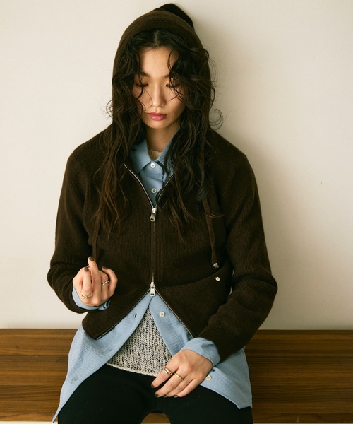 Hood knit zip up / フードニットジップアップ（パーカー