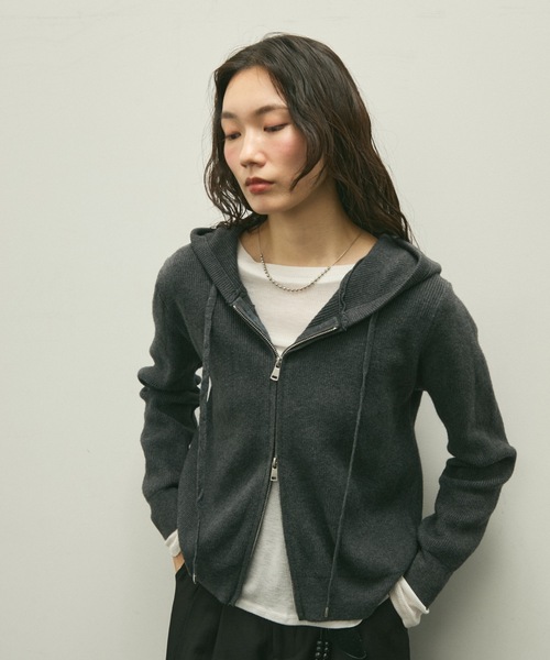 goaゴア ファーニットジップパーカー goaゴア ファーニットジップパーカー シャギーニットロゴZIP
