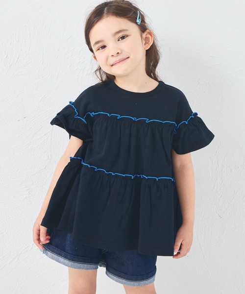 pairmanon(ペアマノン)の「【綿100%】メロー カットソー ティアード 半袖チュニック(Tシャツ/カットソー・キッズ・ベージュ/グリーン系その他/ブラック/ピンク系その他/テラコッタ/ブルー系その他/ブラック系その他/イエロー/ピンク・130/110/140/120/100/150/90)」の3枚目の写真